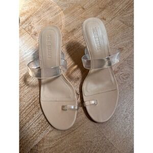 Steve Madden Renie Clear Strap Tan Toe Loop Flared Block Heel Womens 8.5M